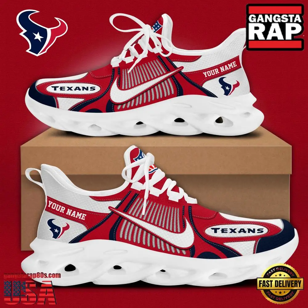 Personalized NFL Houston Texans Blue White Stripes Logo Clunky Max Soul Shoes