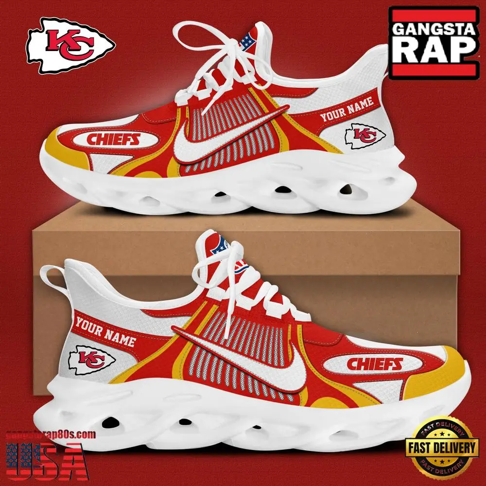Personalized NFL Kansas City Chiefs Blue White Stripes Logo Clunky Max Soul Shoes