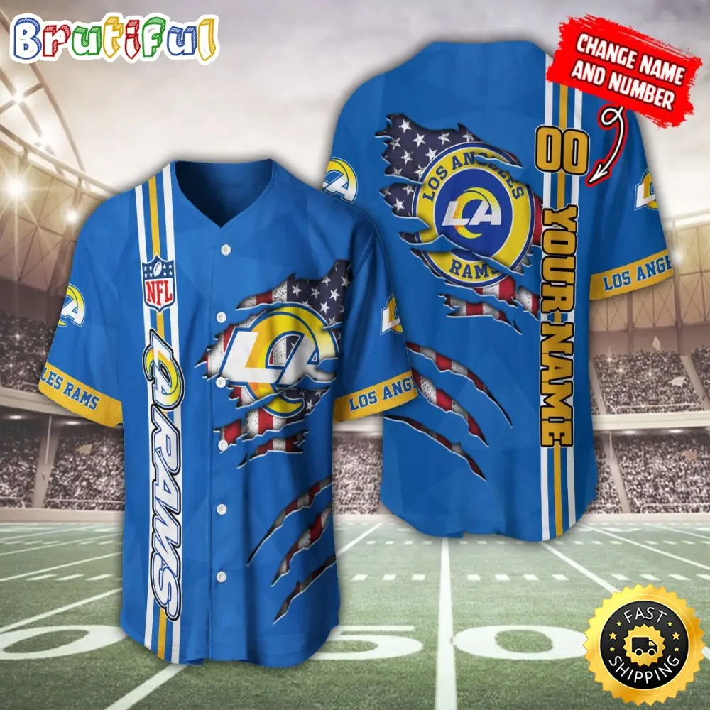 Personalized NFL Los Angeles Rams Baseball Jersey America Flagy America Flag Athletic Style Jerseys