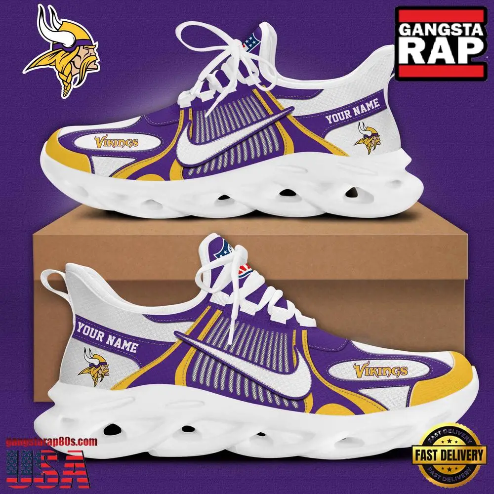 Personalized NFL Minnesota Vikings Blue White Stripes Logo Clunky Max Soul Shoes