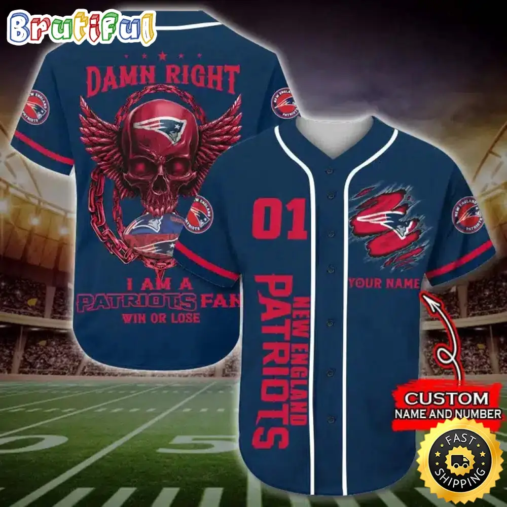 Personalized NFL New England Patriots Baseball Jersey Art Skull