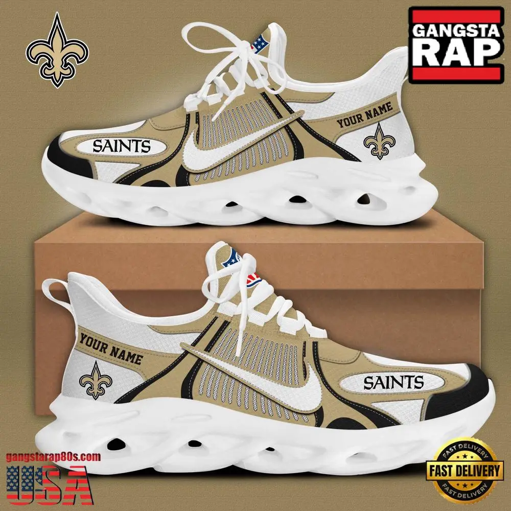 Personalized NFL New Orleans Saints Blue White Stripes Logo Clunky Max Soul Shoes