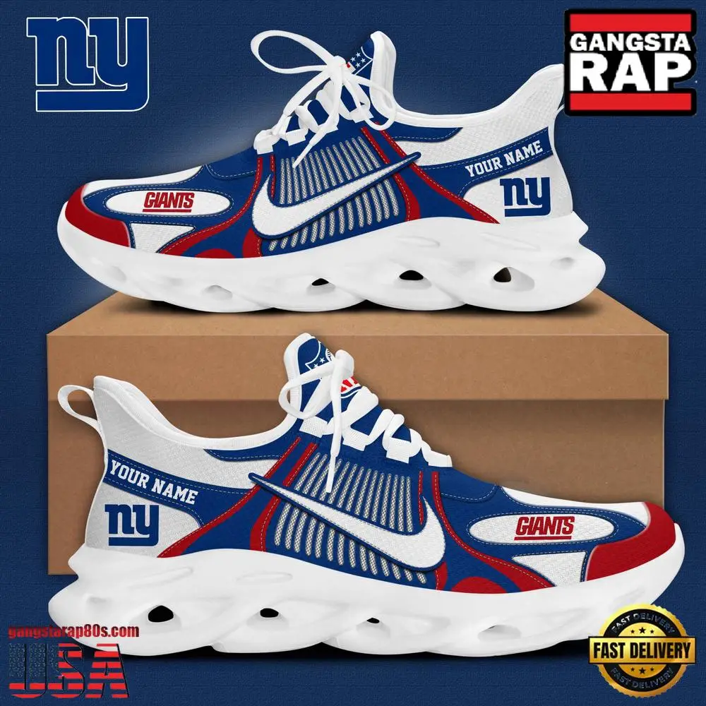 Personalized NFL New York Giants Blue White Stripes Logo Clunky Max Soul Shoes