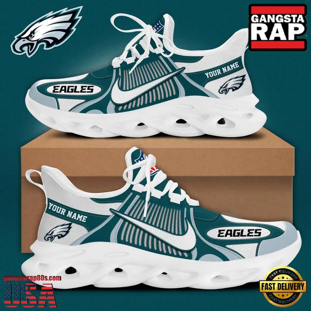 Personalized NFL Philadelphia Eagles Blue White Stripes Logo Clunky Max Soul Shoes