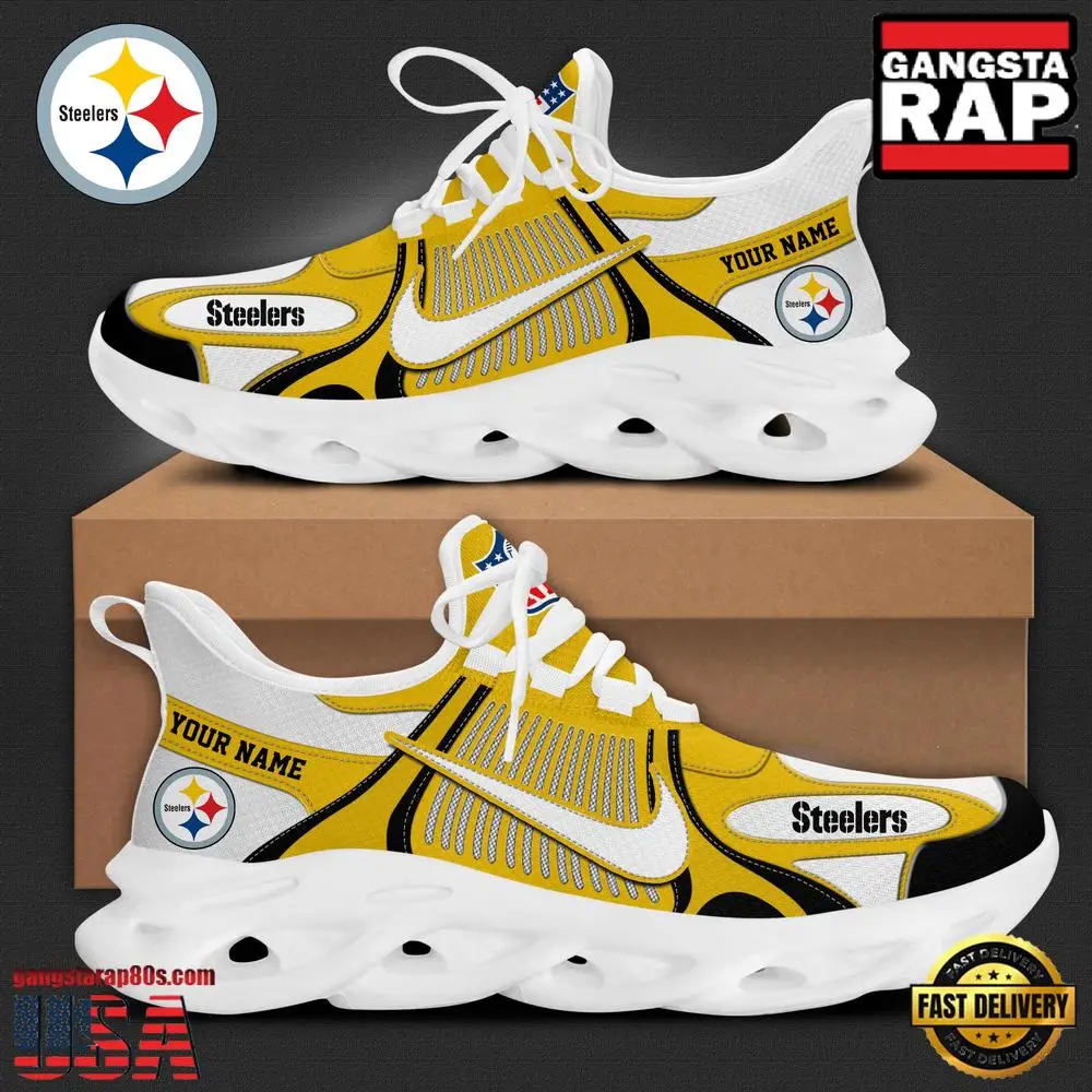 Personalized NFL Pittsburgh Steelers Blue White Stripes Logo Clunky Max Soul Shoes