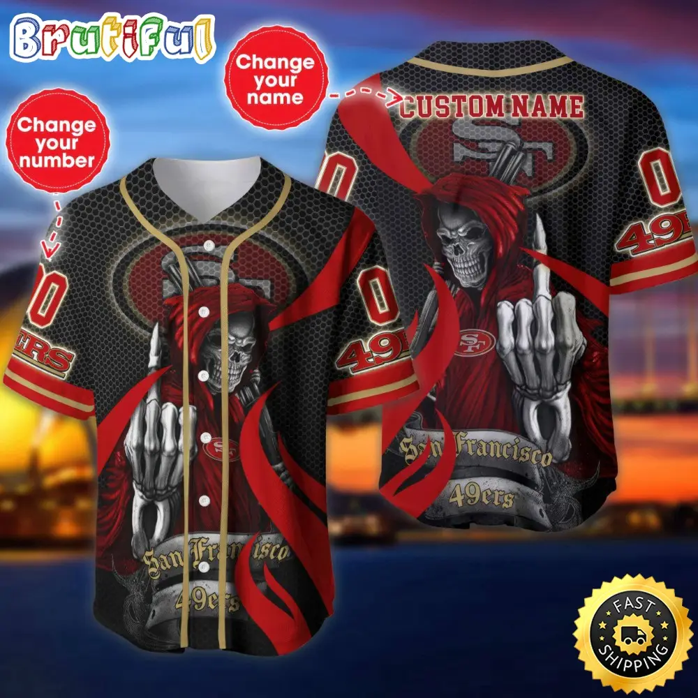 Personalized NFL San Francisco 49ers Baseball Jersey Shirt The Reaper Art Skull