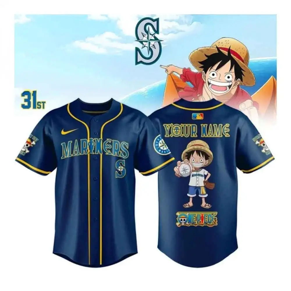 Personalized Seattle Mariners X One Piece Night Baseball Jersey Mariners Merch Fans Gifts