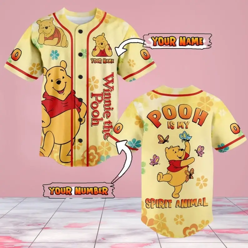 Personalized Winnie The Pooh Baseball Jersey - Custom Name & Number Gift For Fans