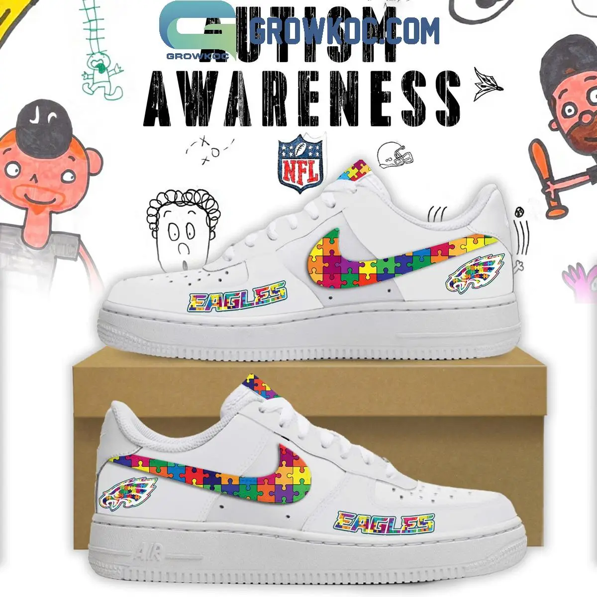 Philadelphia Eagles Autism Awareness Air Force 1 Shoes