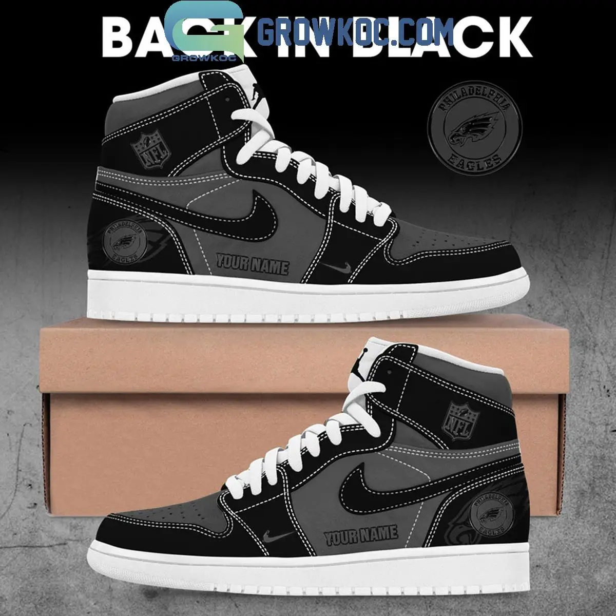 Philadelphia Eagles Back In Black Air Jordan 1 Shoes