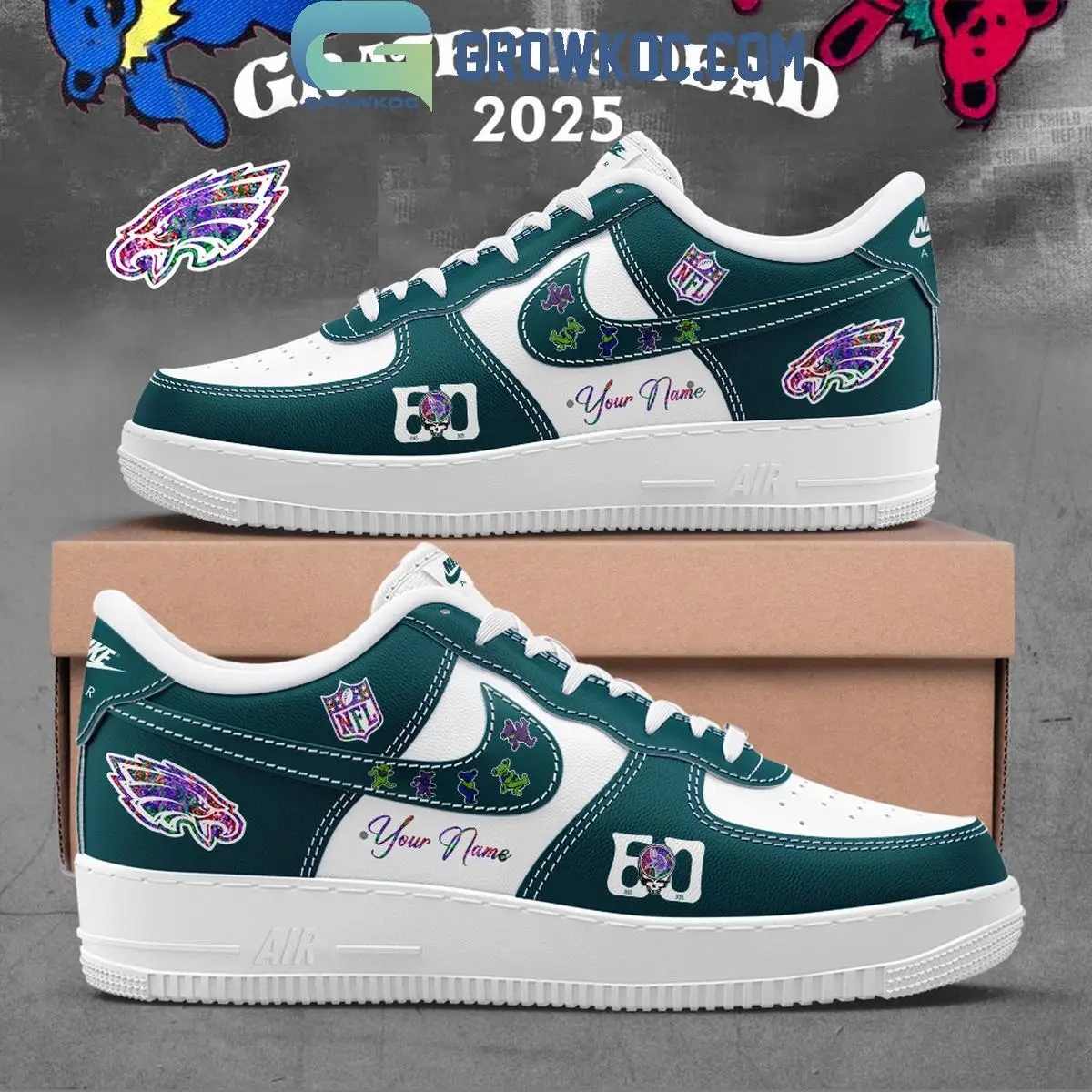 Philadelphia Eagles Grateful Dead 60th Anniversary Air Force 1 Shoes