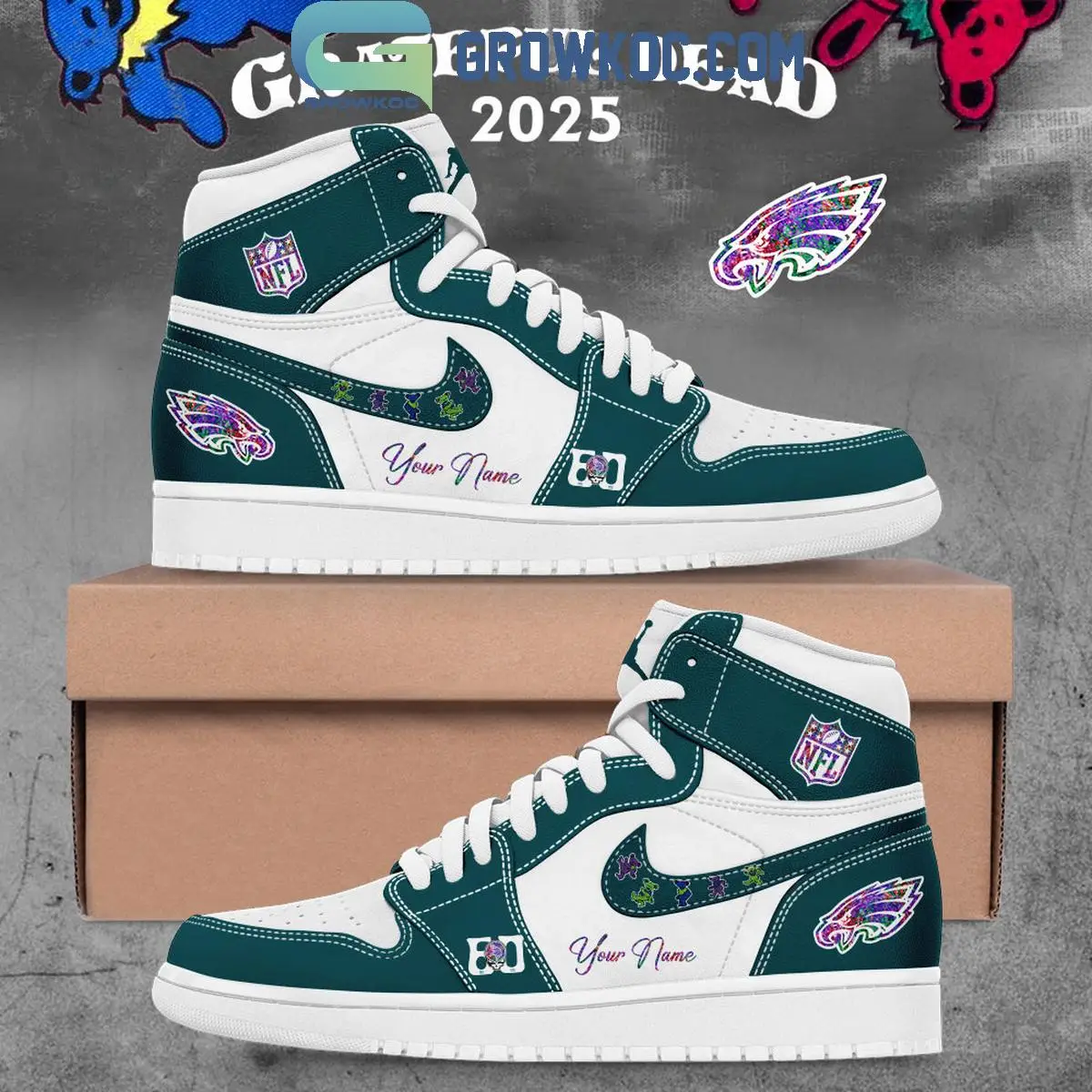 Philadelphia Eagles Grateful Dead 60th Anniversary Air Jordan 1 Shoes