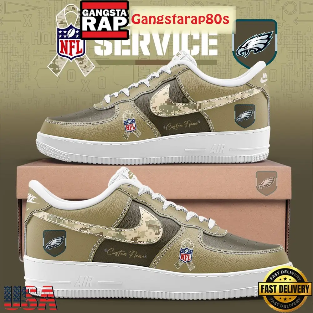 Philadelphia Eagles Salute To Service Limited Edition Custom Air Force 1 Sneakers Shoes Philadelphia Eagles Salute To Service Limited Edition Custom Air Force 1 Sneakers Shoes - Image 1