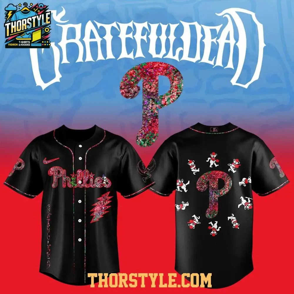 Philadelphia Phillies Celebrating Grateful Dead Night Black Baseball Jersey