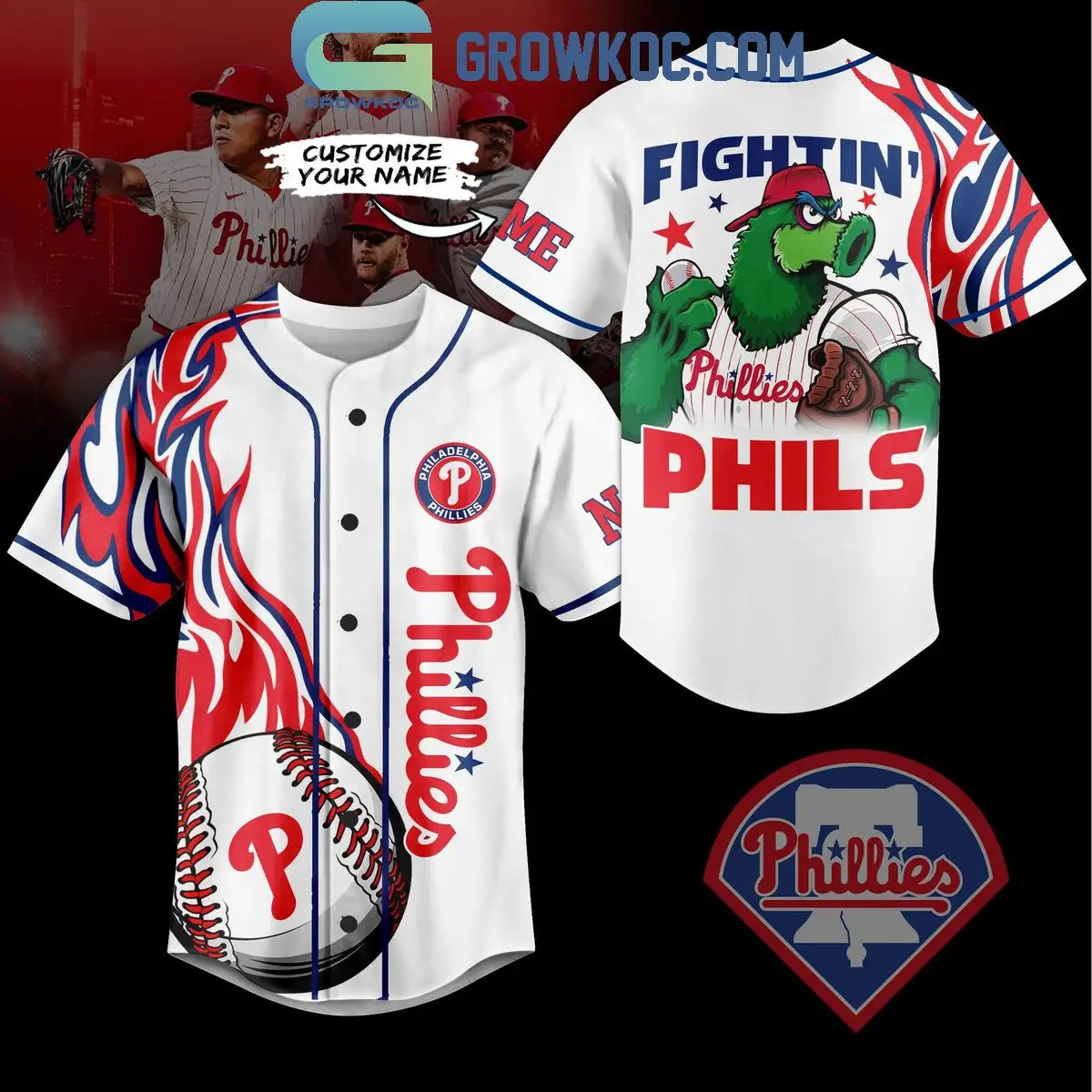 Philadelphia Phillies Fightin' Phils Flames Personalized Baseball Jersey