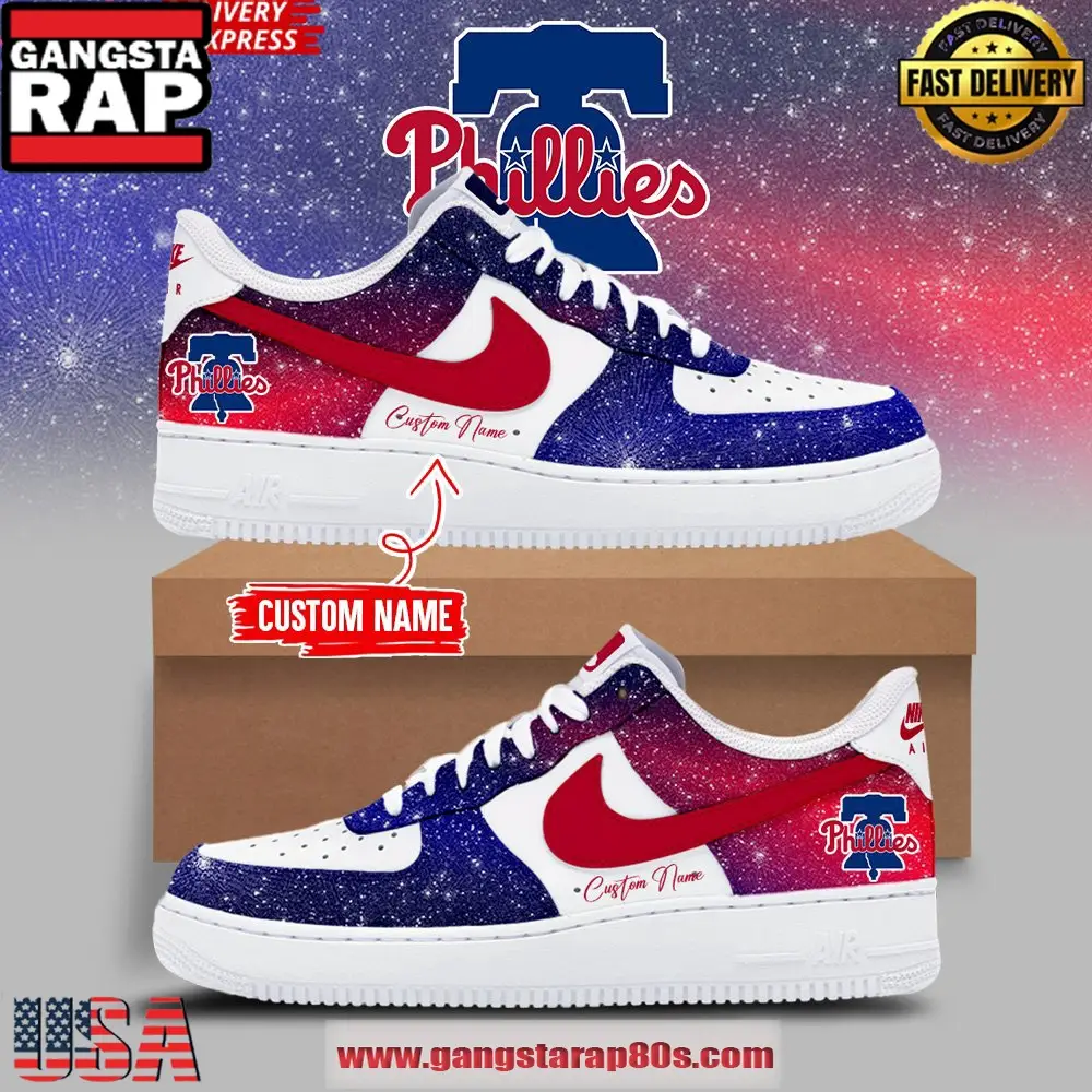 Philadelphia Phillies Gradient Color Air Force 1 Running Sneakers Shoes Philadelphia Phillies Gradient Color Air Force 1 Running Sneakers Shoes - Image 1
