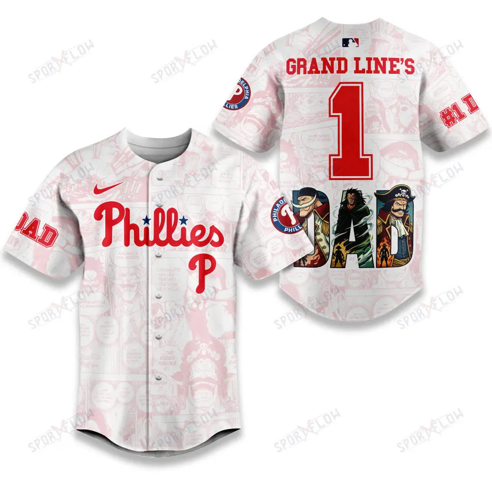 Philadelphia Phillies X One Piece Grand Line'S #1 Dad Custom Baseball Jersey