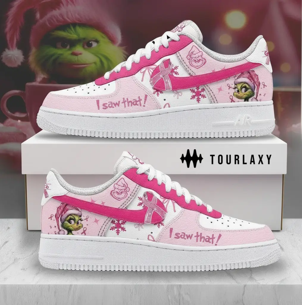 Pink Grinch I Saw That Air Force 1 Shoes, Christmas Holiday Gift Idea 