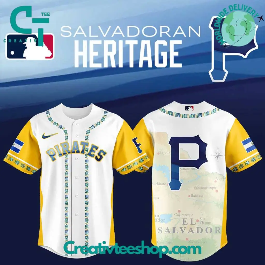 Pittsburgh Pirates Salvadoran Heritage 2025 Limited Edition Baseball Jersey Pittsburgh Pirates Salvadoran Heritage 2025 Limited Edition Baseball Jersey - Image 1