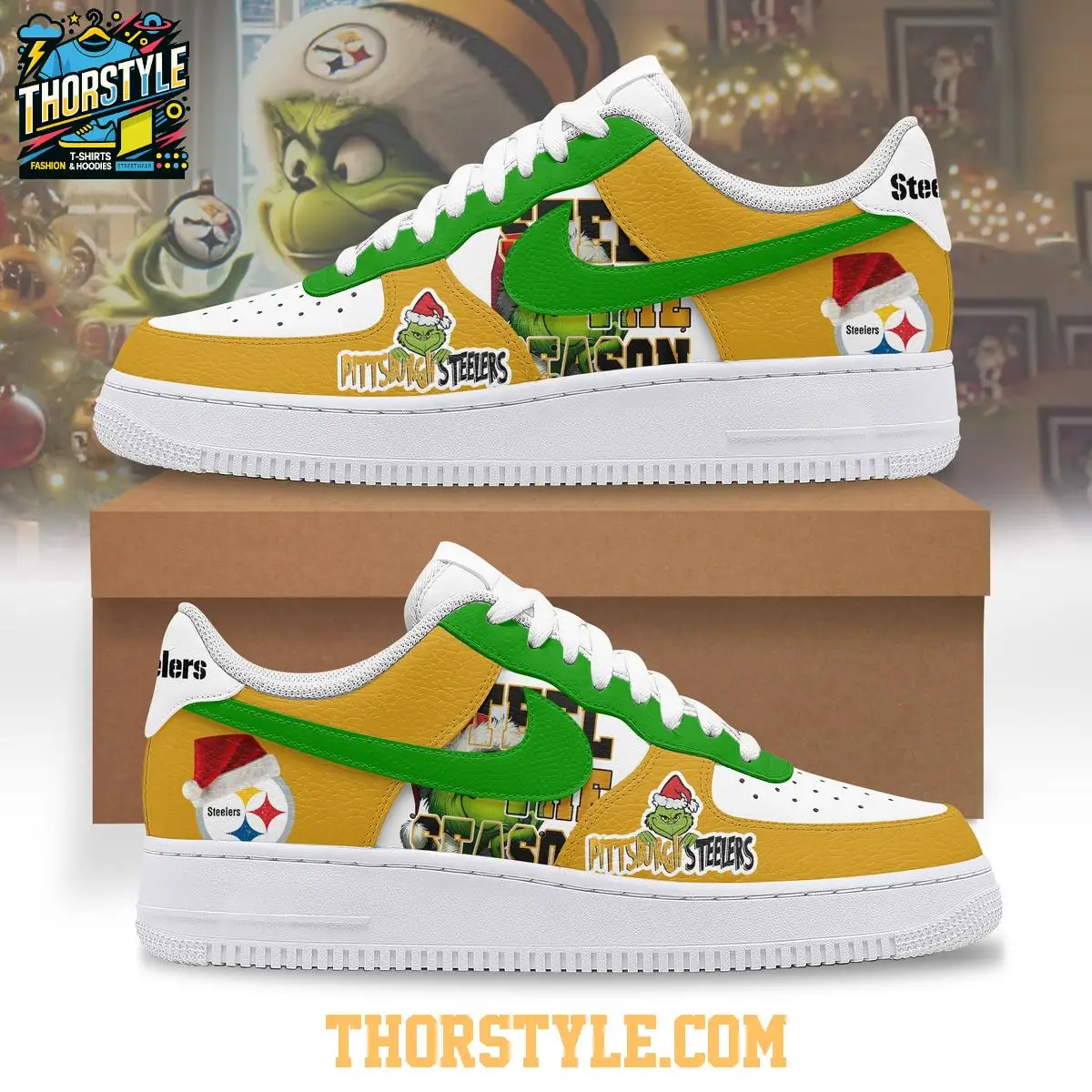 Pittsburgh Steelers 2025 Grinch Hate Christmas Personalized Air Force 1 Shoes