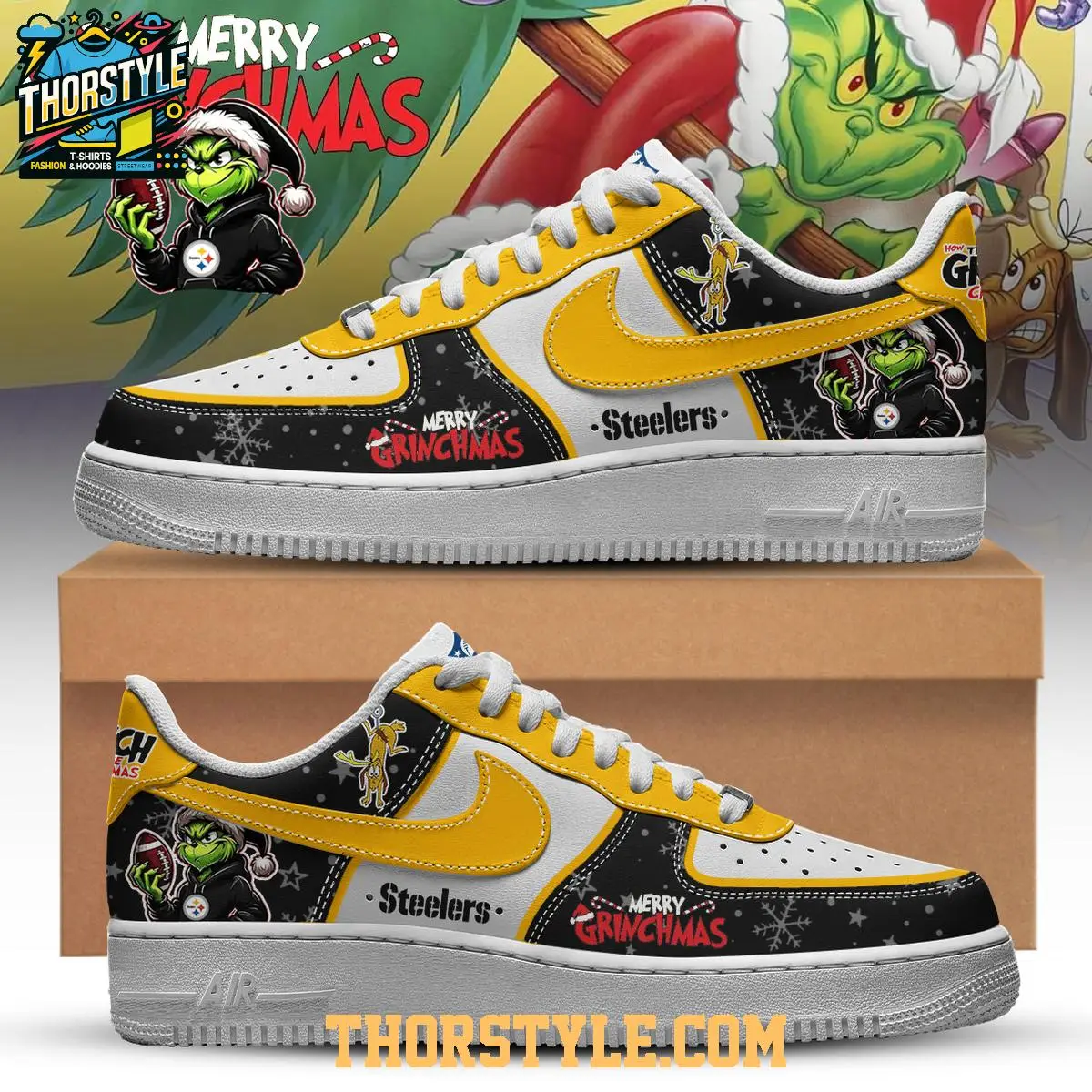 Pittsburgh Steelers Merry Grichmas Grinch Stole Christmas Air Force 1 Shoes Pittsburgh Steelers Merry Grichmas Grinch Stole Christmas Air Force 1 Shoes - Image 1