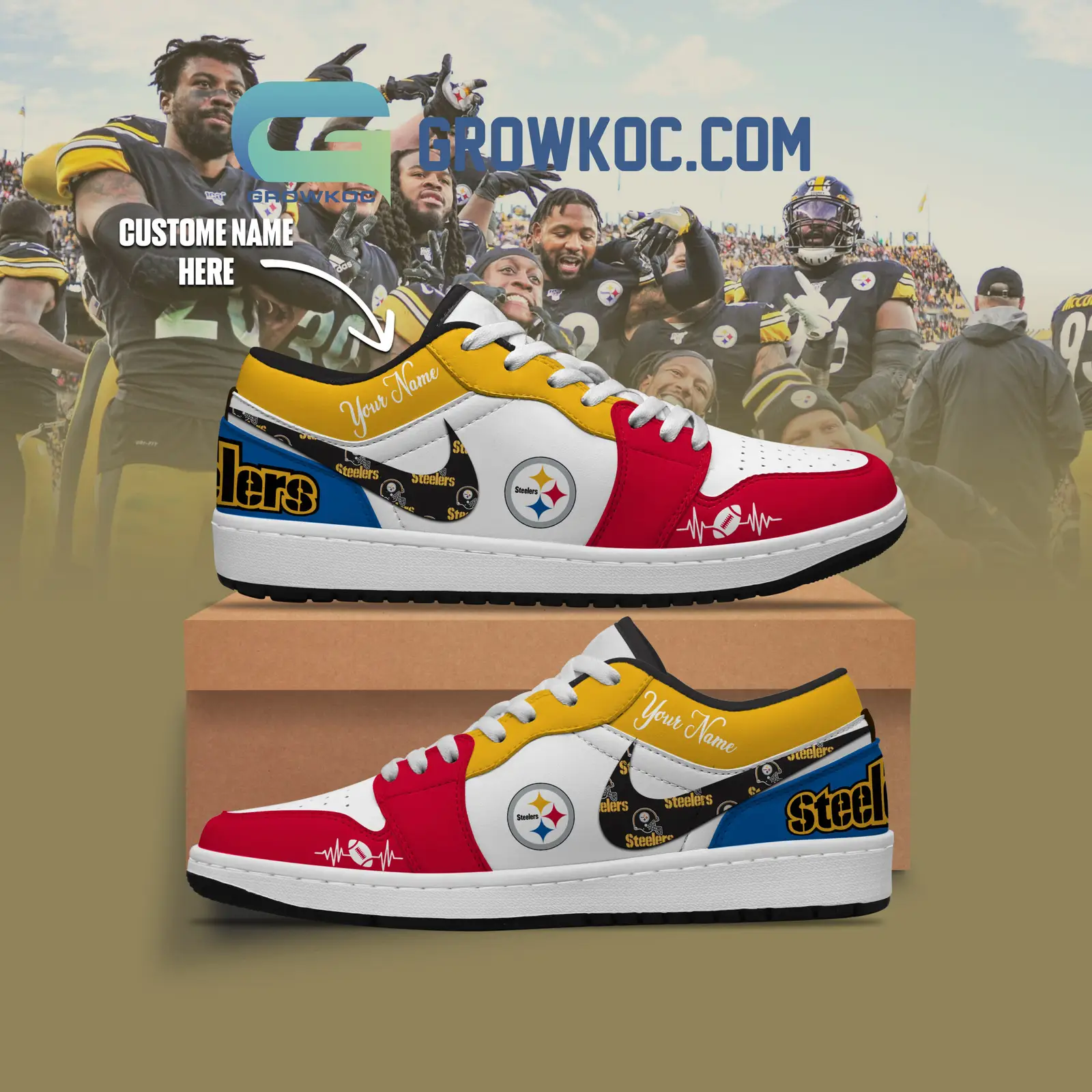 Pittsburgh Steelers NFL Personalized Air Jordan 1 Shoes Pittsburgh Steelers NFL Personalized Air Jordan 1 Shoes - Image 1