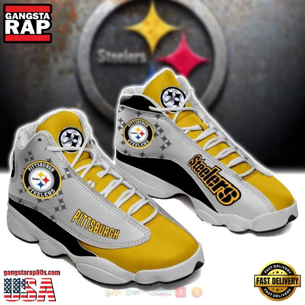 Pittsburgh Steelers NFL Yellow Grey Air Jordan 13 Shoes Pittsburgh Steelers NFL Yellow Grey Air Jordan 13 Shoes - Image 1