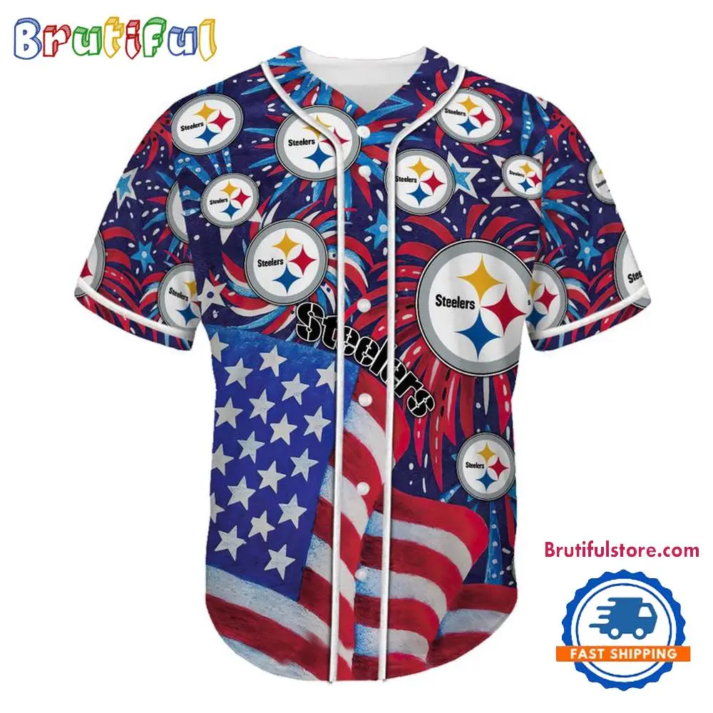 Pittsburgh Steelers USA Flag Independence Day Baseball Jersey, Sport Team 4th of July Jersey Pittsburgh Steelers USA Flag Independence Day Baseball Jersey, Sport Team 4th of July Jersey - Image 1