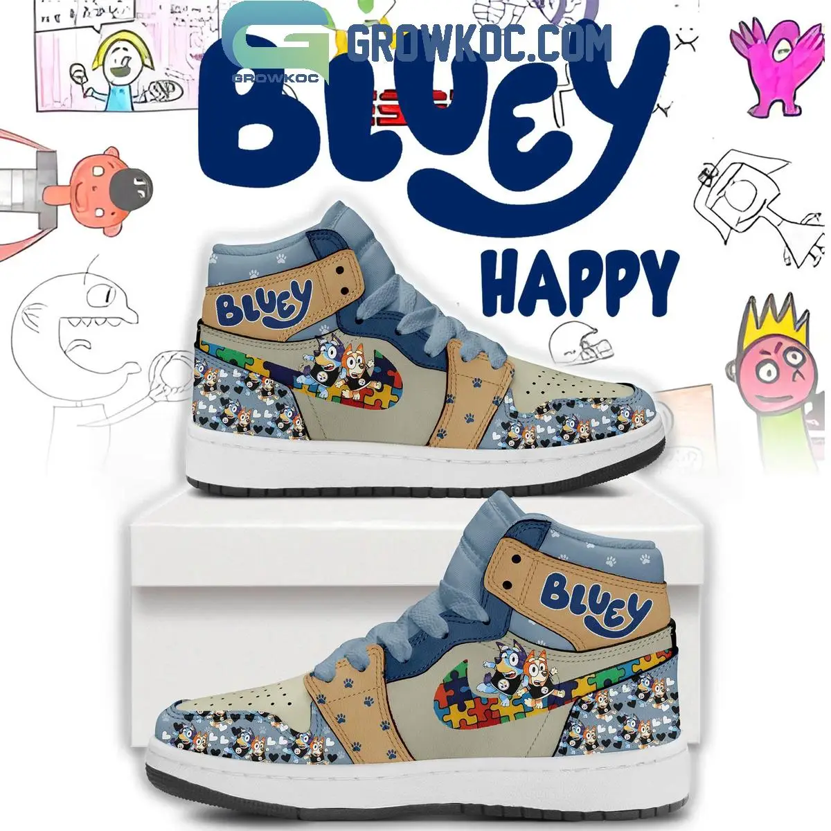 Pittsburgh Steelers x Bluey Autism Air Jordan 1 Shoes