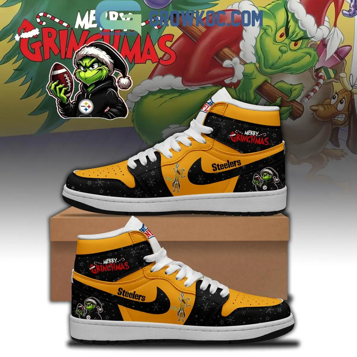 Pittsburgh Steelers x Merry Grinchmas Air Jordan 1 Shoes