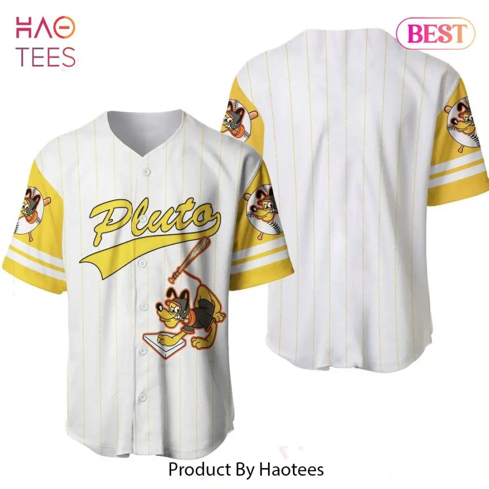 Pluto Baseball Jersey - Fun Cartoon Design, Yellow/White Stripes - Unisex Sports Shirt By Haotees