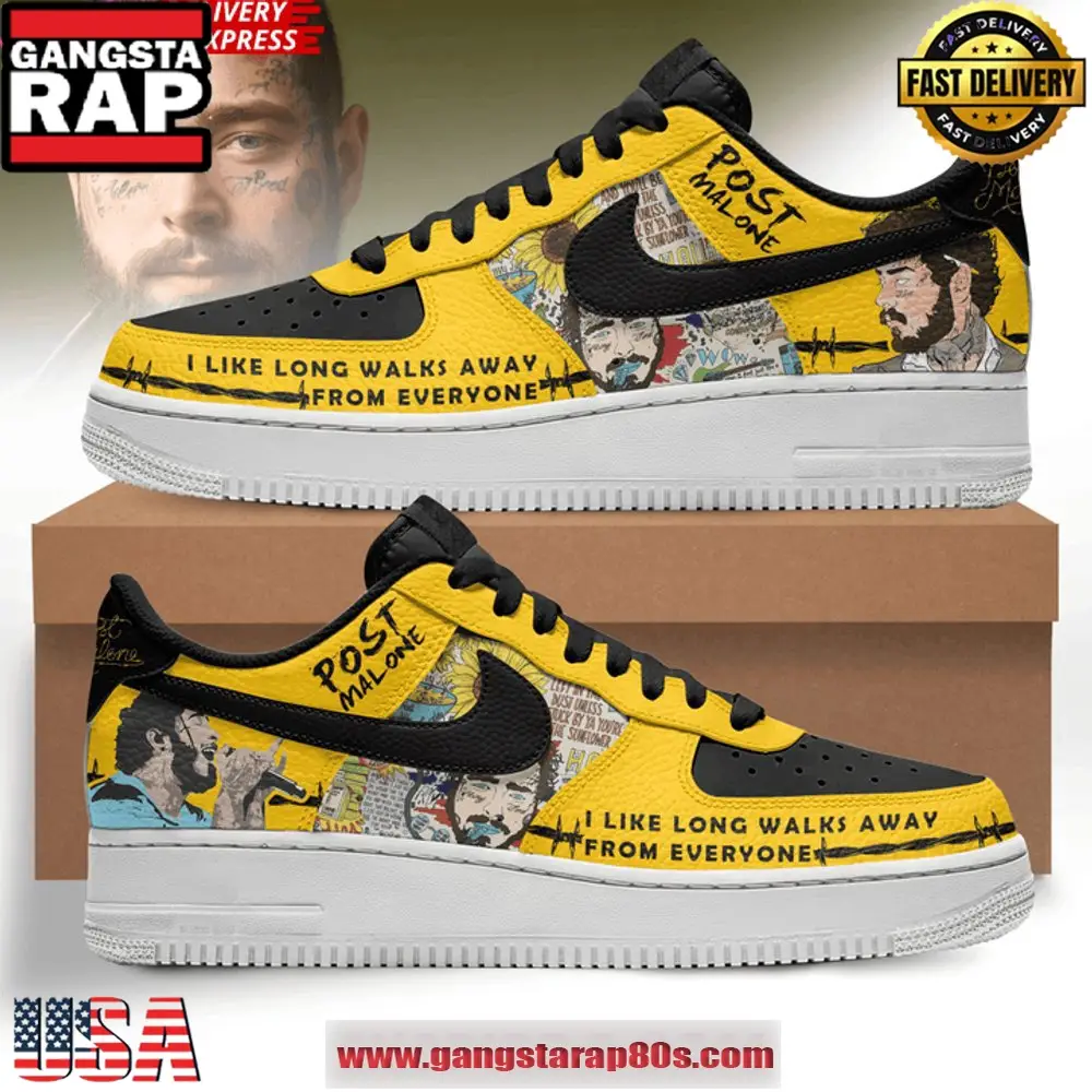 Post Malone “I Like Long Walks Away From Everyone” New Edition Air Force 1 Sneakers Shoes
