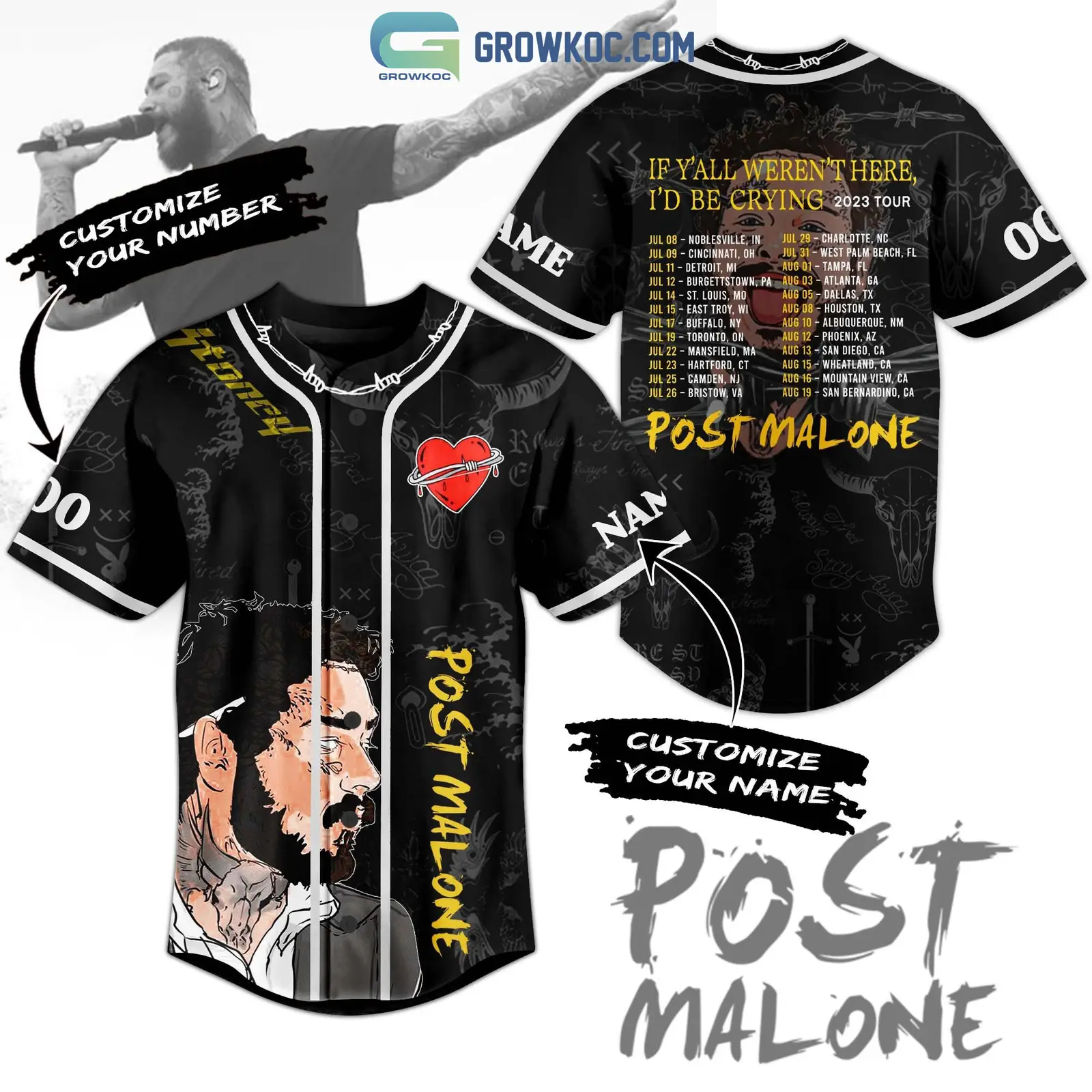 Post Malone If Y'All Weren't Here I'D Be Crying 2023 Tour Personalized Baseball Jersey