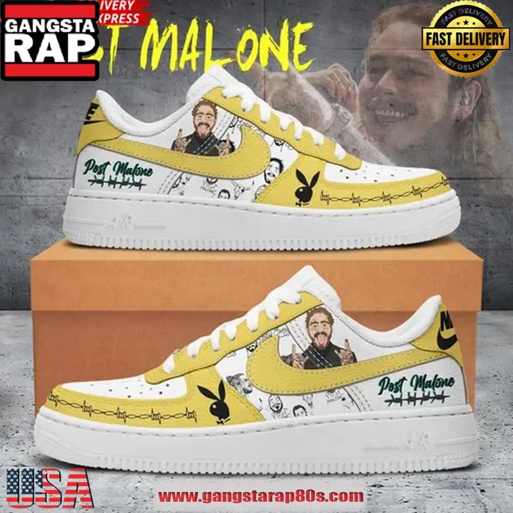 Post Malone Playboy Rockstar Limited Edition Air Force 1 Sneakers Shoes Post Malone Playboy Rockstar Limited Edition Air Force 1 Sneakers Shoes - Image 1