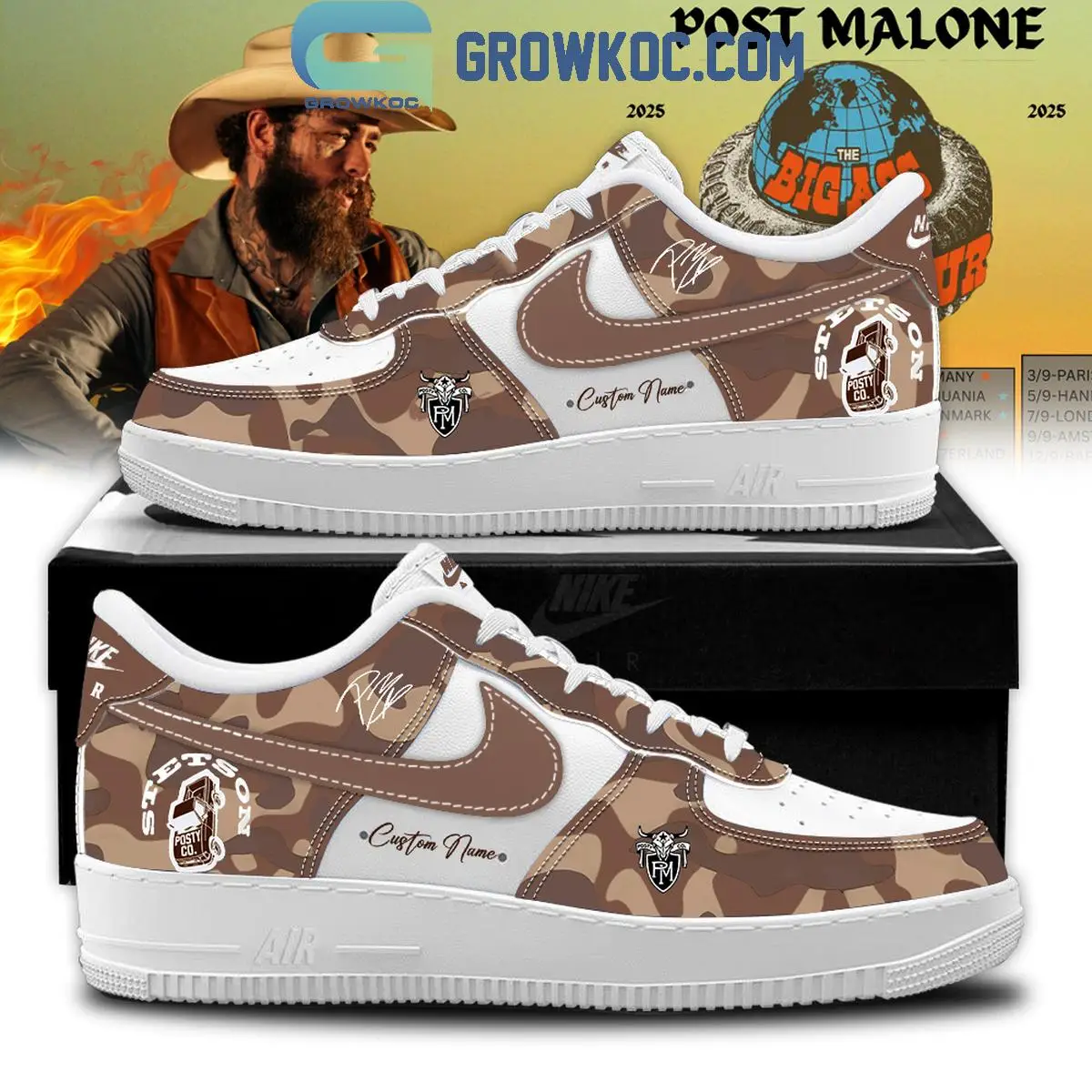 Post Malone The Big Ass World Tour 2025 Air Force 1 Shoes