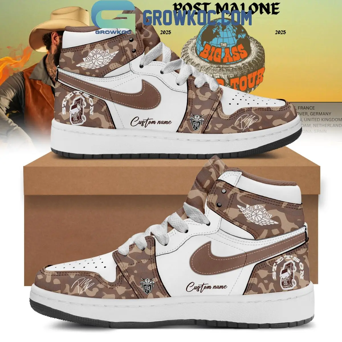 Post Malone The Big Ass World Tour 2025 Air Jordan 1 Shoes