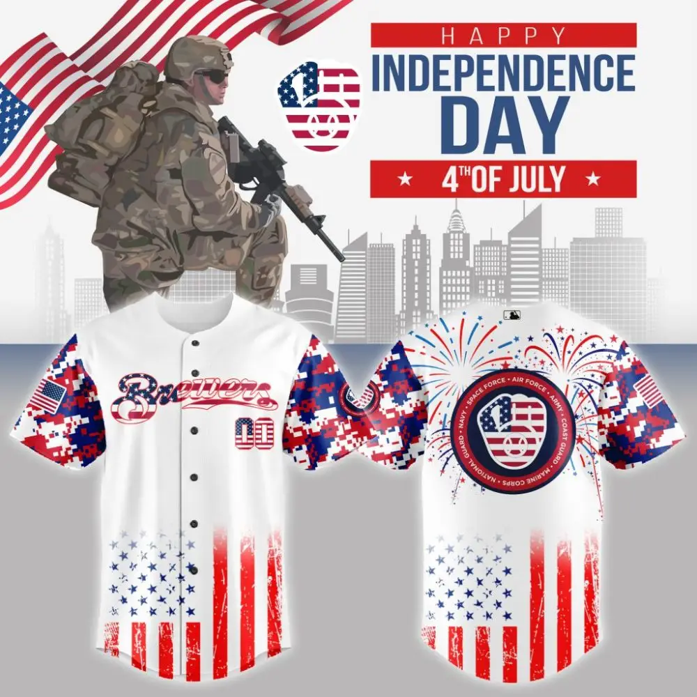 Premium Mlb Milwaukee Brewers Special The 4Th Of July Military Custom Baseball Jersey