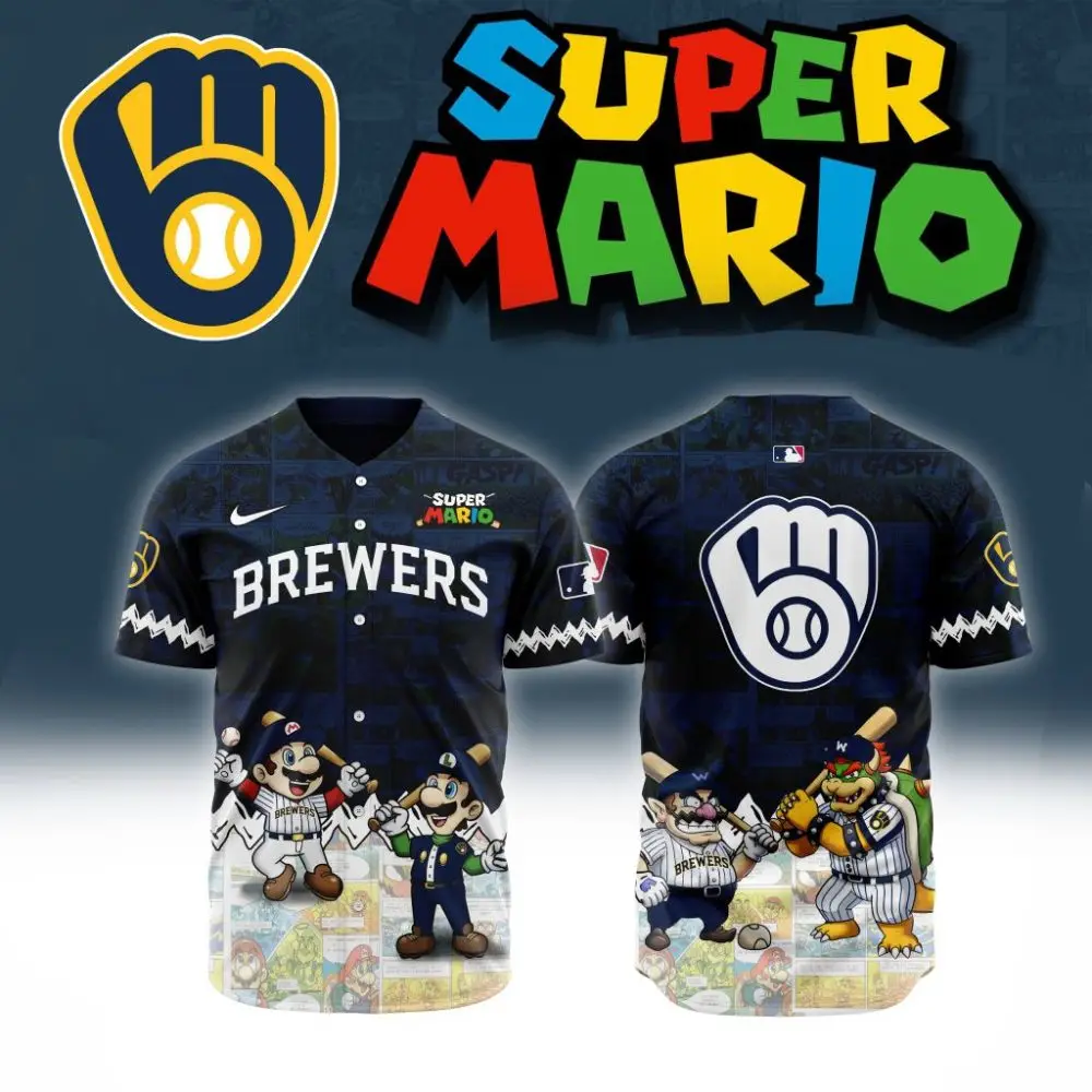 Premium Mlb Milwaukee Brewers X Super Mario Custom Baseball Jersey Premium Mlb Milwaukee Brewers X Super Mario Custom Baseball Jersey - Image 1