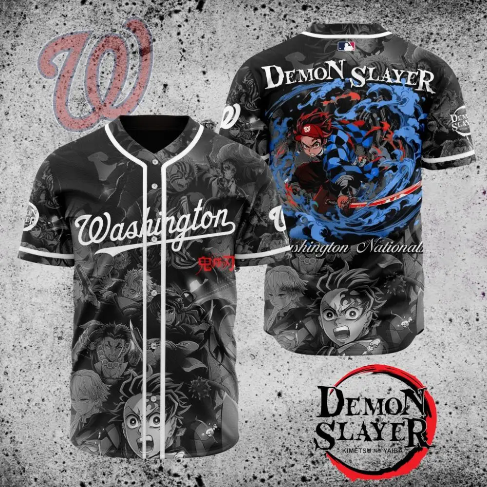Premium Mlb Washington Nationals X Demon Slayer Custom Baseball Jersey
