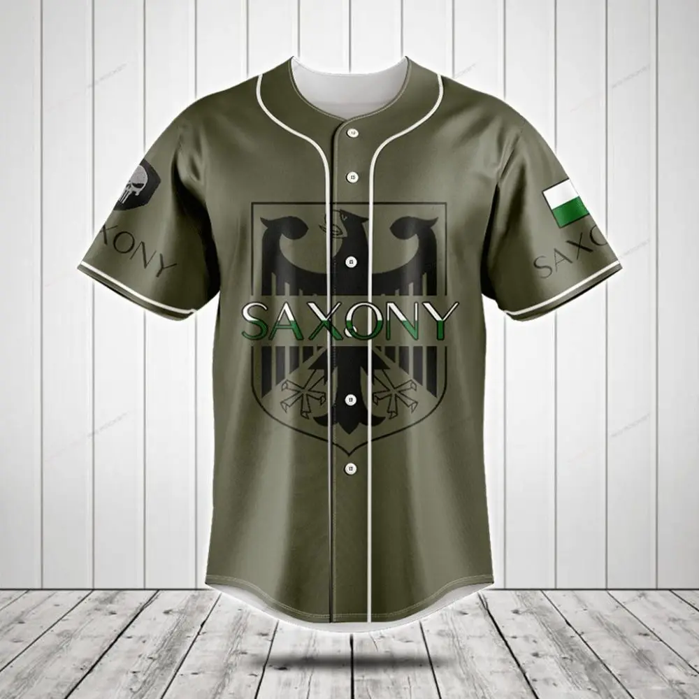 Premium Saxony Baseball Jersey – Stylish Olive Green With Crest Design