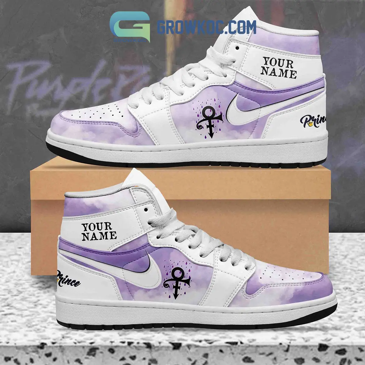 Prince Hazel Purple Personalized Fan Air Jordan 1 Shoes White Design Prince Hazel Purple Personalized Fan Air Jordan 1 Shoes White Design - Image 1