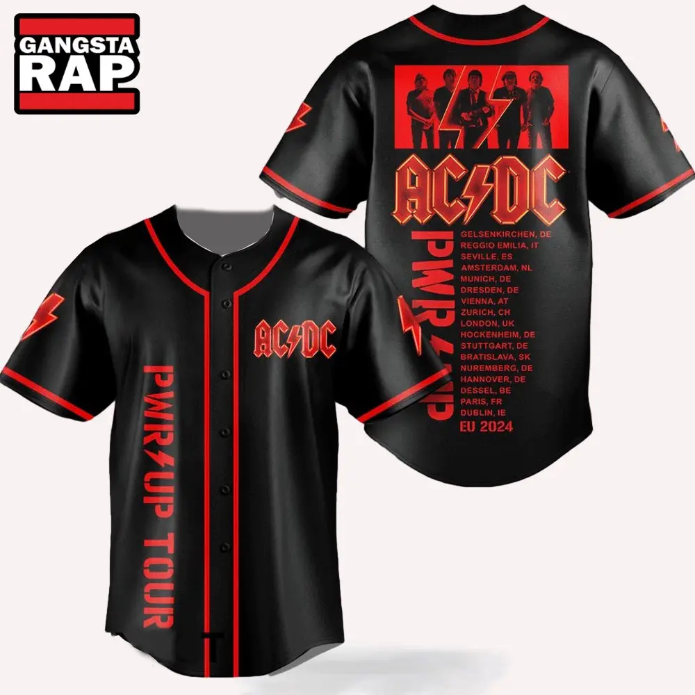 PWR Up Tour EU 2024 ACDC Baseball Jersey, ACDC Rock Band Jersey