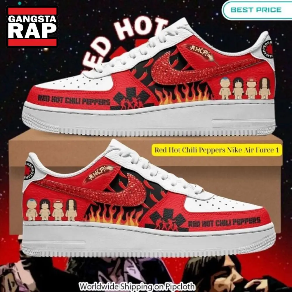 Red Hot Chili Peppers Nike Air Force 1 Shoes Sneaker Red Hot Chili Peppers Nike Air Force 1 Shoes Sneaker - Image 1