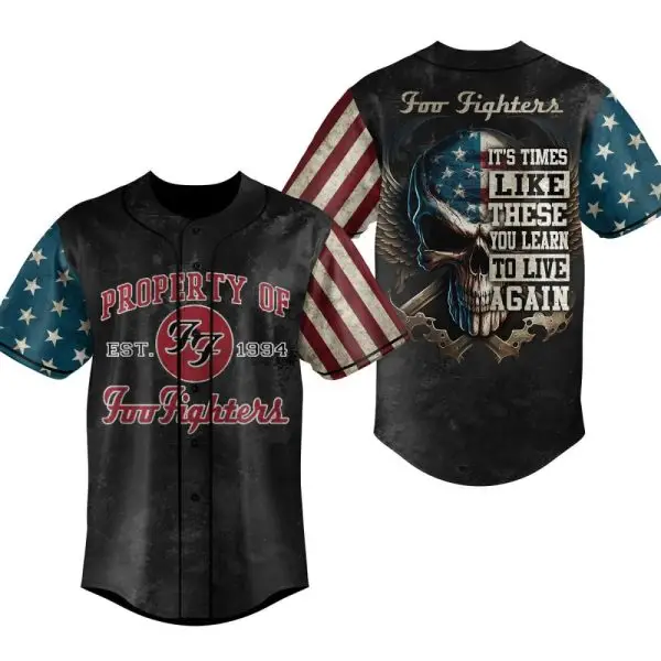 Rock Style Foo Fighters Baseball Jersey – Vintage American Flag Design