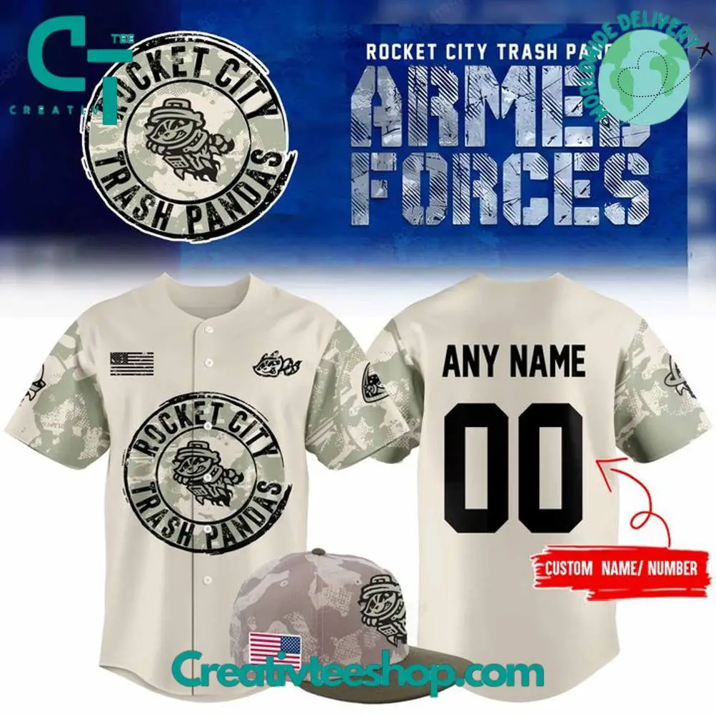 Rocket City Trash Pandas Armed Forces Camo Baseball Jersey