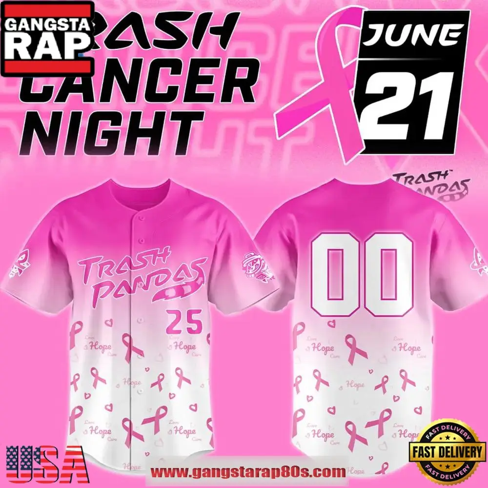 Rocket City Trash Pandas Cancer Night Limited Edition Pink Custom Baseball Jersey Shirt