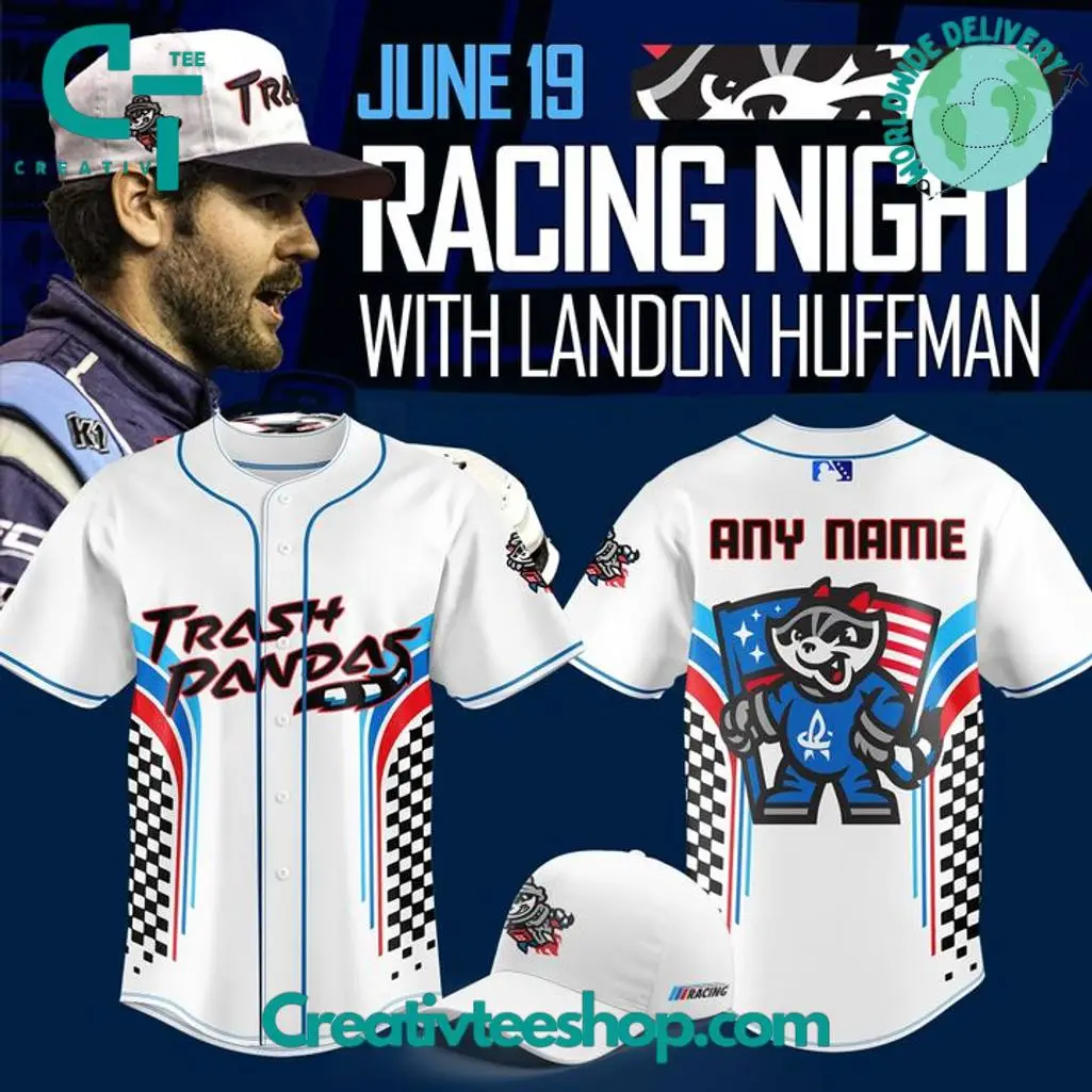 Rocket City Trash Pandas X Racing Night With Landon Huffman Personalized Baseball Jersey Rocket City Trash Pandas X Racing Night With Landon Huffman Personalized Baseball Jersey - Image 1
