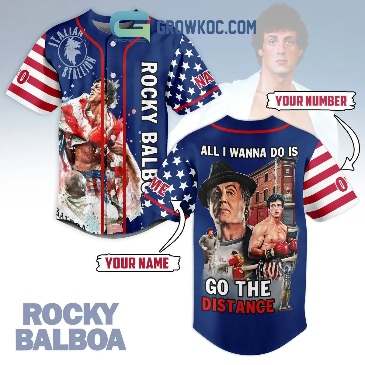 Rocky Balboa Go The Distance Personalized Baseball Jersey
