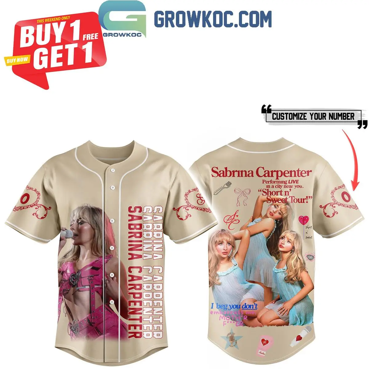 Sabrina Carpenter Short N' Sweet Tour 2024 Personalized Baseball Jersey