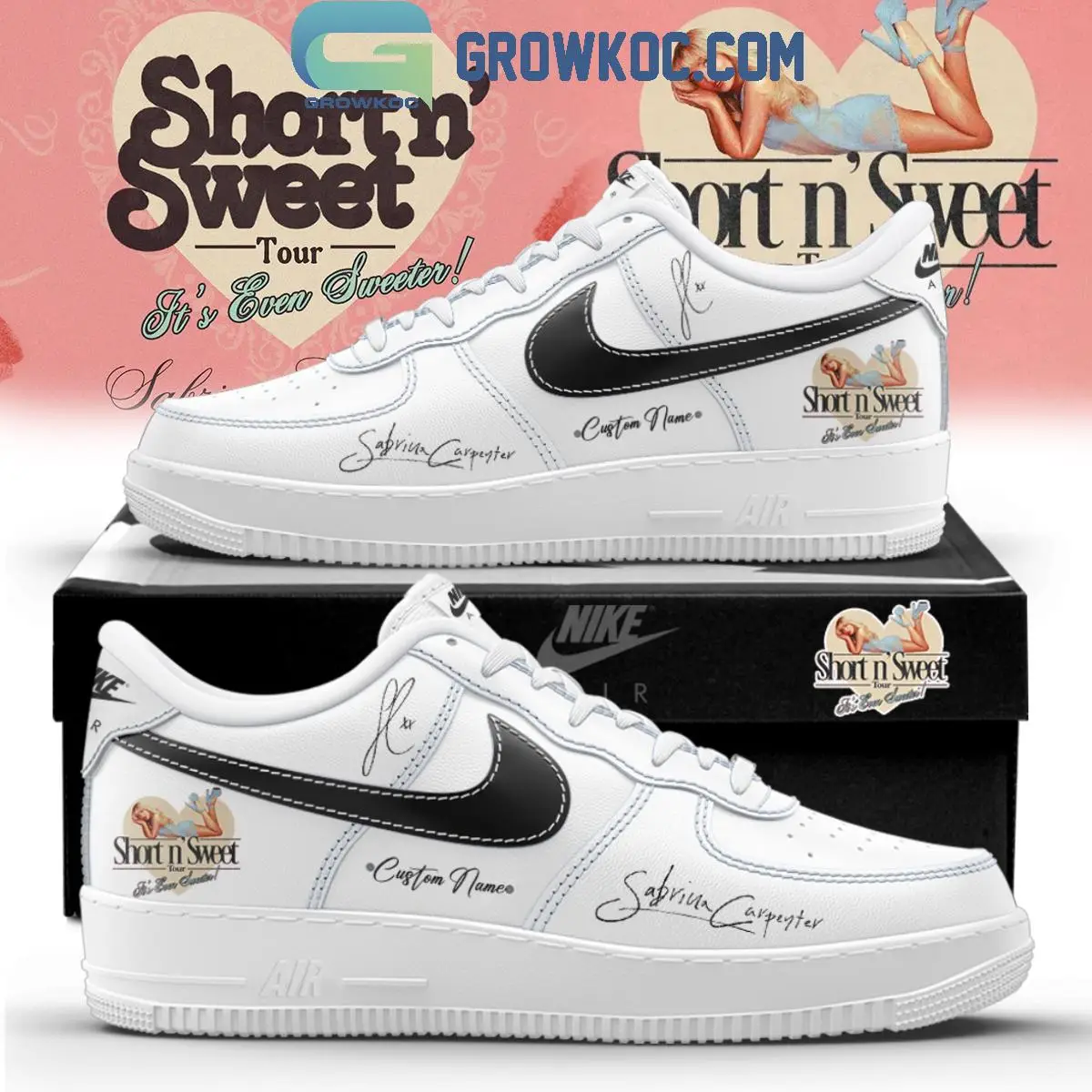 Sabrina Carpenter's Short N' Sweet Tour White Air Force 1 Shoes Sabrina Carpenter's Short N' Sweet Tour White Air Force 1 Shoes - Image 1